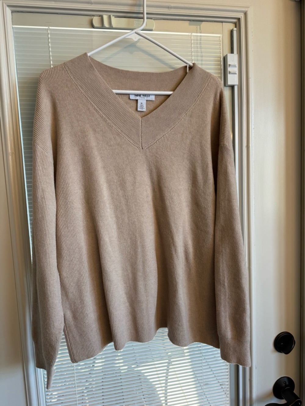 Nine West women's V-Neck Sweater in Camel